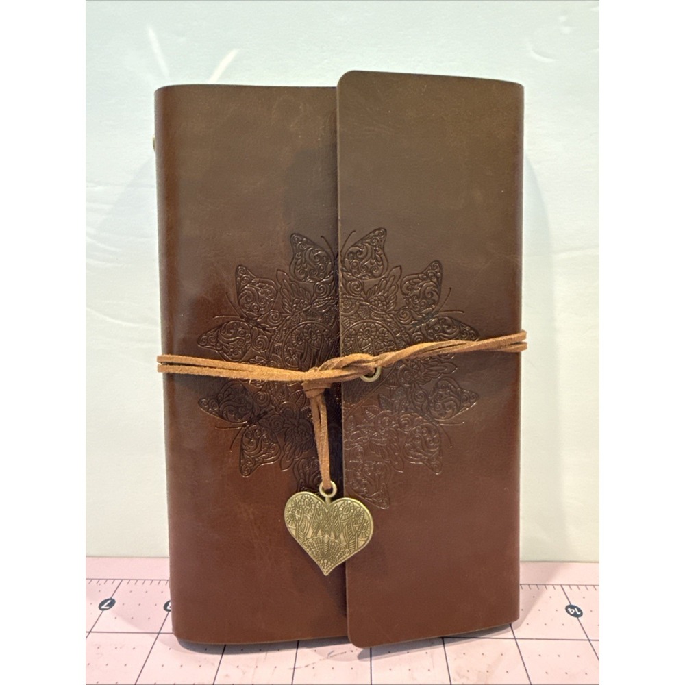 Leather Bound Journal w/Butterflies & Hearts Lined Paper Genuine Leather 7.5X5